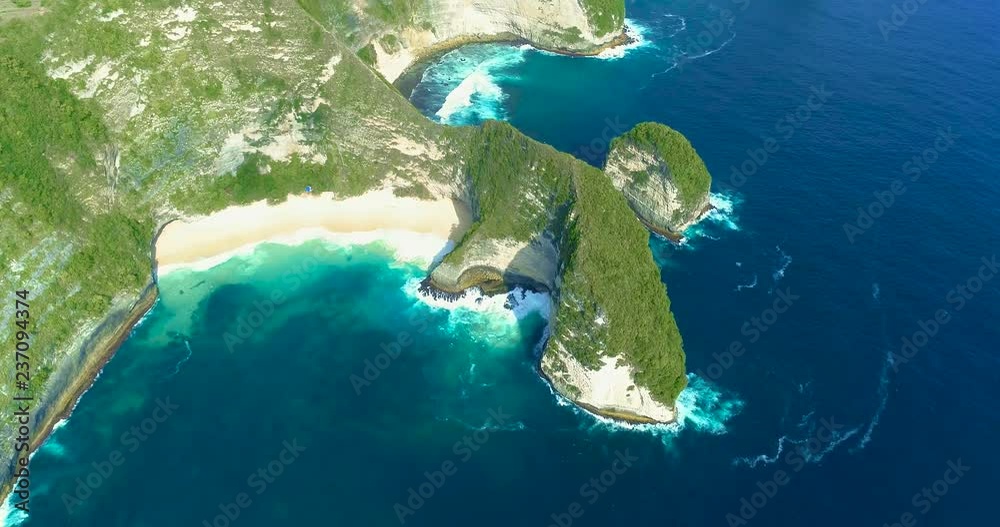 Aerial overhead view popular touristic place of Kelingking Beach in Nusa Penida, Bali, Indonesia. 4K