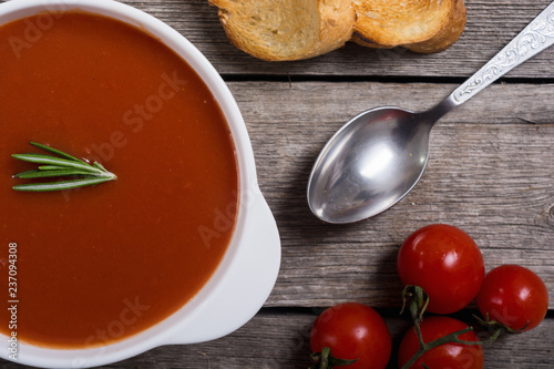 Fresh tomato cream soup in bowl