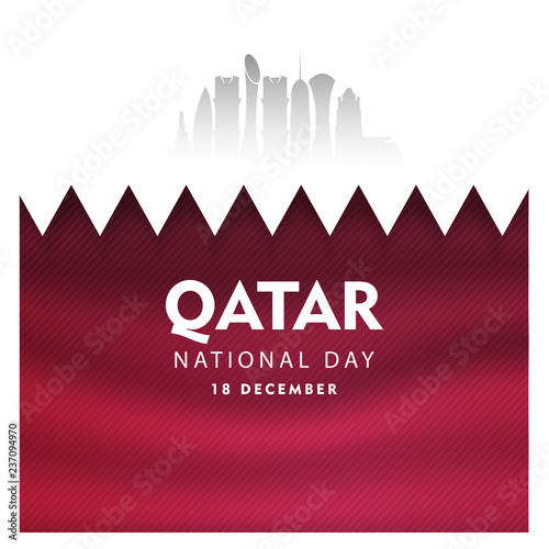 qatar national day celebration 18 december, qatar silhouette building and waving flag, vector illustration, 