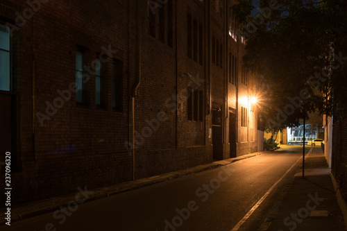 Darkly lit street in Sydney's Surry Hills