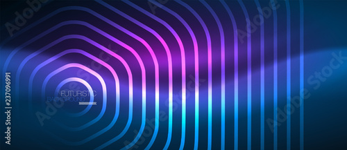 Neon glowing lines, magic energy space blue light concept, abstract background wallpaper design
