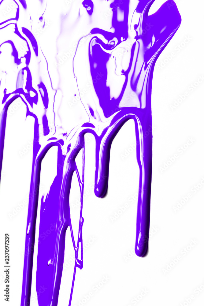 Flows of purple glossy paint close-up on white background Flows of purple glossy paint close-up on white background