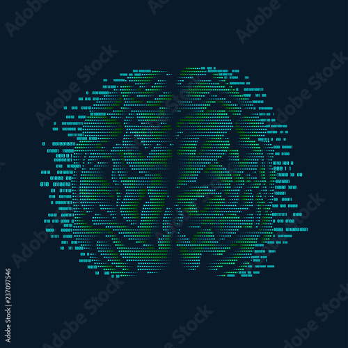 binary brain with sci-fi theme, concept of technology advancement