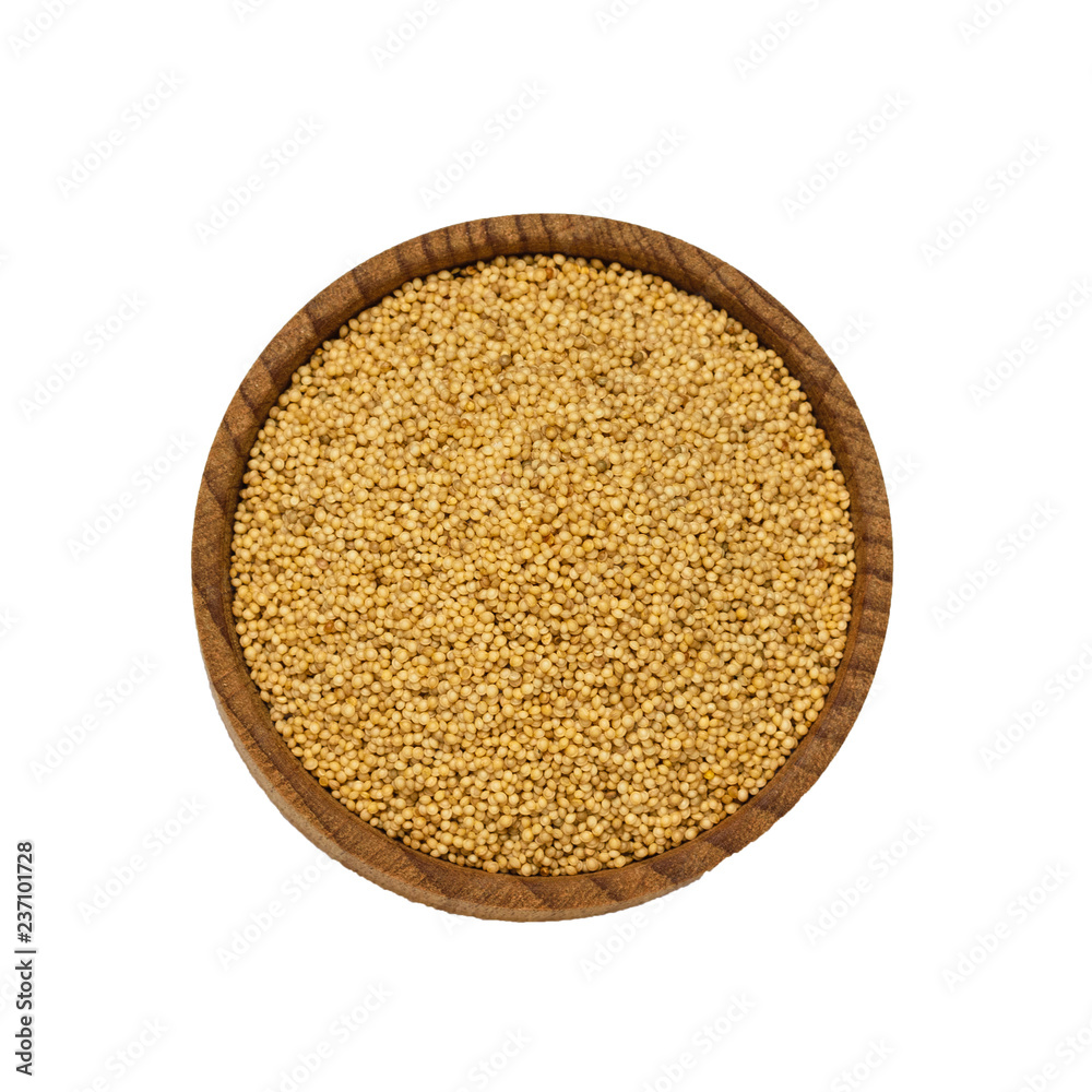 Wooden bowl with amaranth seeds isolated on white background. Wooden bowl with amaranth seeds isolated on white background.