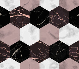 Handdoek met foto Marmeren hexagons patronen Gestreepte marmeren zeshoeken luxe patroon  © kronalux