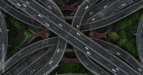 Aerial view of highway and overpass in city