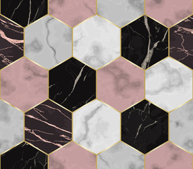 Handdoek met foto Marmeren hexagons patronen Chaotische marmeren zeshoeken luxe stijl  © kronalux