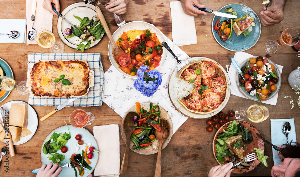 Top view of a Mediterranean dinner table Top view of a Mediterranean dinner table