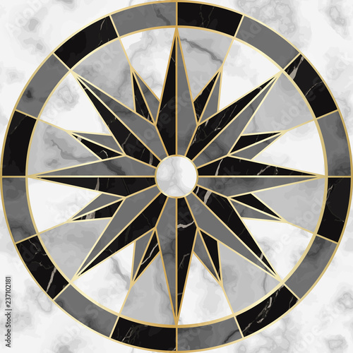 Luxury Marble and Gold Compass Sign Seamless Pattern