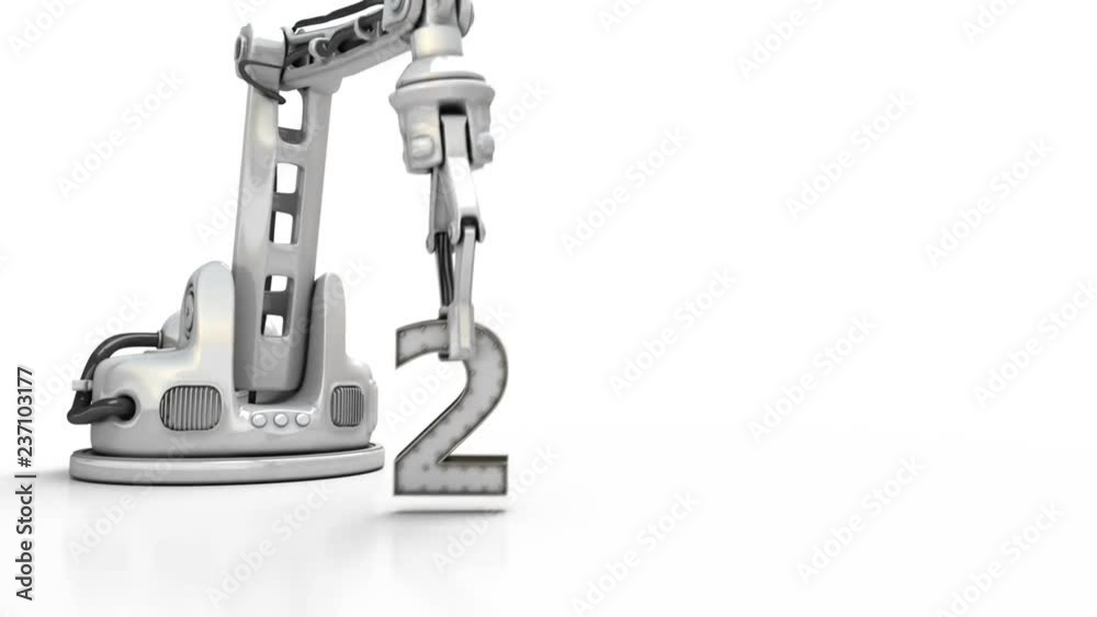 New Year and High Technology. Christmas 3d animation. Intelligent industrial robotic arm makes calendar date 2019. New Year and High Technology. Christmas 3d animation. Intelligent industrial robotic arm makes calendar date 2019.