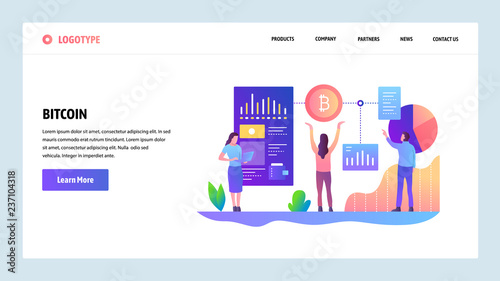 Web site onboarding screens. Blockchain technology and bitcoin crypto currency. Menu vector banner template for website and mobile app development. Modern design linear art flat illustration.