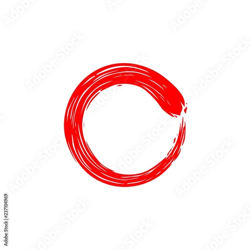 Red Circle Zen, Sumi-e Logo, Icon, Sign Watercolor, Vector Design