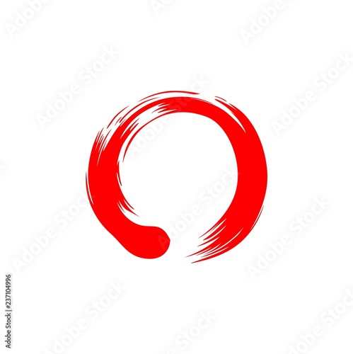 Red Circle Zen, Sumi-e Logo, Icon, Sign Watercolor, Vector Design
