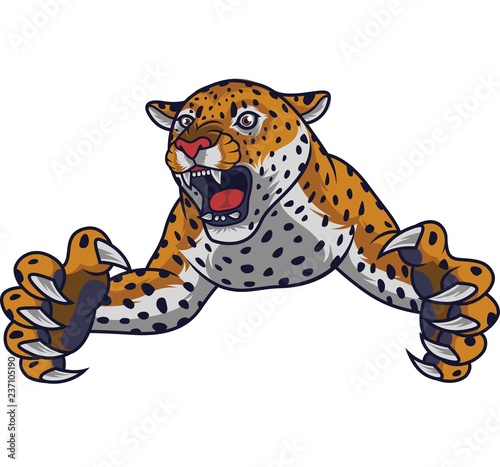 Fototapeta Naklejka Na Ścianę i Meble -  Angry leaping leopard