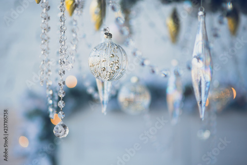 Christmas decorations on a blue background.