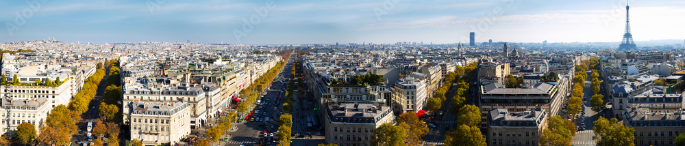 Aerial view of Paris with Eiffel Tower