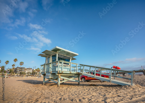 Life guards post on the beach in Manhattan beach, California