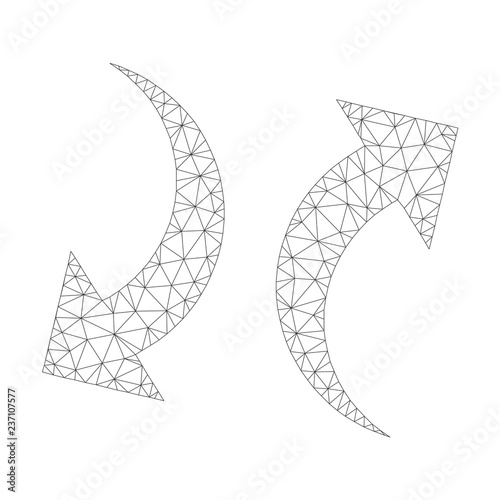 Mesh vector exchange arrows icon on a white background. Polygonal carcass gray exchange arrows image in low poly style with connected triangles, nodes and linear items.