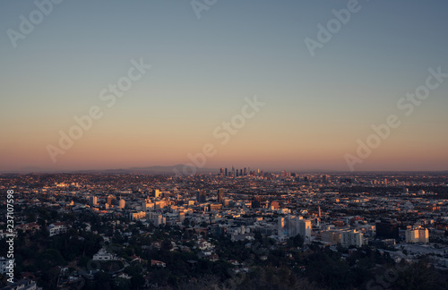 Summer sunset over city of Los Angeles in California.