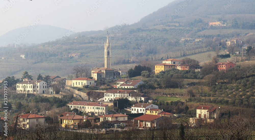 Panorama of beautiful landscapes in Euganean Hills Regional Park, Italy
