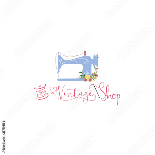 Tailor Sewing Vintage, Needle, Yarn, Fashion Retro Floral Simple Logo, Sign, Icon Template Vector Design