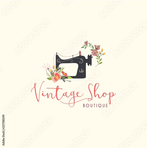 Tailor Sewing Vintage, Fashion, Floral, Retro Logo, Sign, Icon Template Vector Design