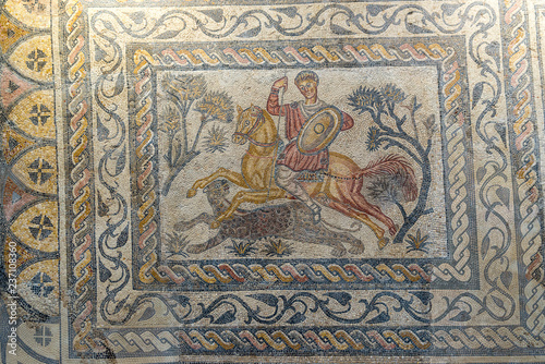 MERIDA, BADAJOZ, SPAIN - NOVEMBER 23, 2018: Merida National Roman Art Museum. mosaic