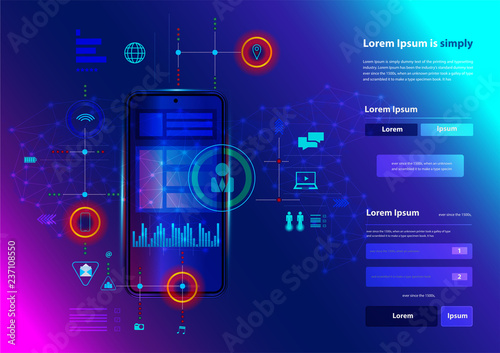 Modern networking smart phone innovation technology business digital marketing ideas concept, Vector illustration design layout template