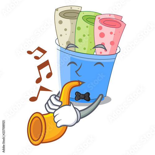With trumpet ice cream rolls at cups cartoon