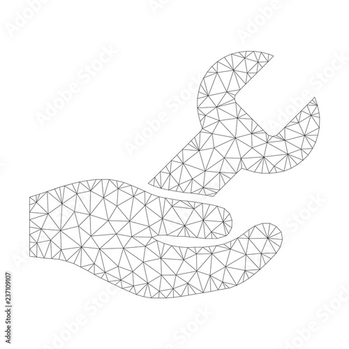 Mesh vector repair service icon on a white background. Polygonal wireframe grey repair service image in lowpoly style with connected triangles, points and linear items.