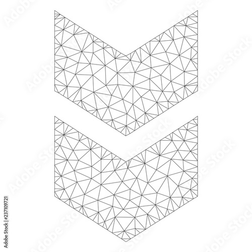 Mesh vector shift down icon on a white background. Polygonal wireframe grey shift down image in low poly style with structured triangles, dots and linear items.