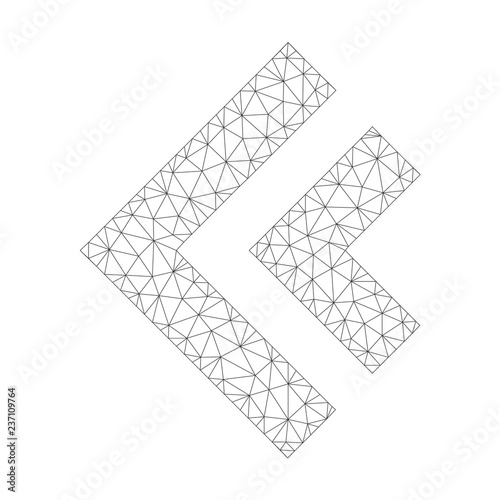 Mesh vector shift left icon on a white background. Polygonal wireframe gray shift left image in lowpoly style with combined triangles, nodes and lines.