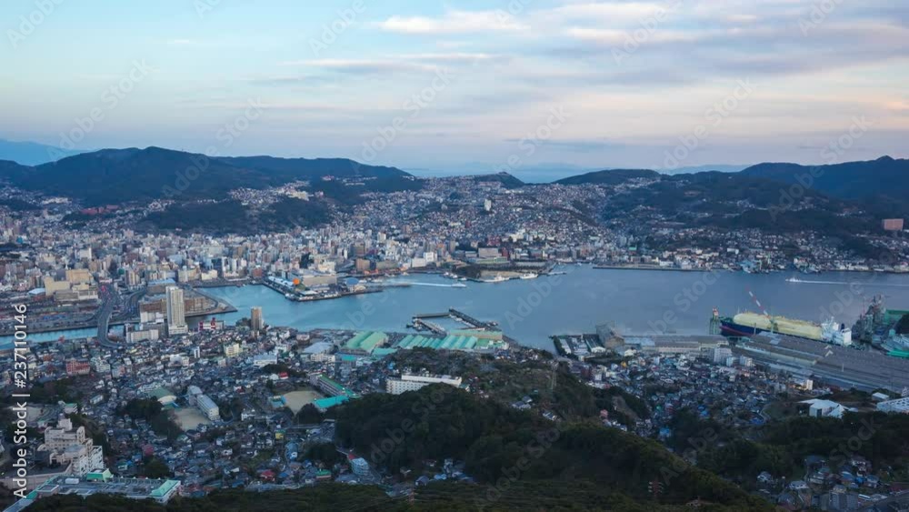 Nagasaki city skyline day to night time lapse in Japan. Nagasaki city skyline day to night time lapse in Japan.