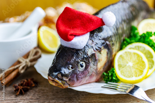 Fotografi Czech christmas time and customs - bohemian cuisine and typical fish - tradition