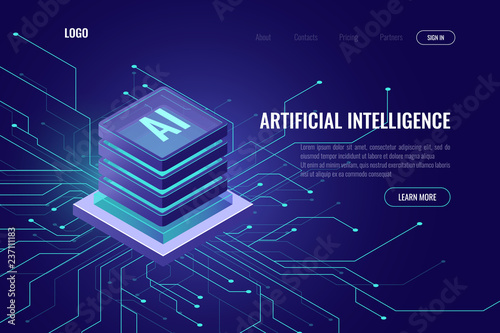 Artificial intelligence icon AI, isometric cloud computing concept, data mining, isometric, neural network, machine programming