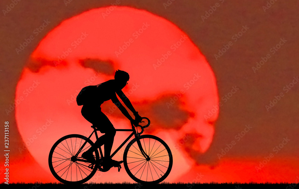 custom made wallpaper toronto digitalSilhouette man and bike relaxing on sunrise