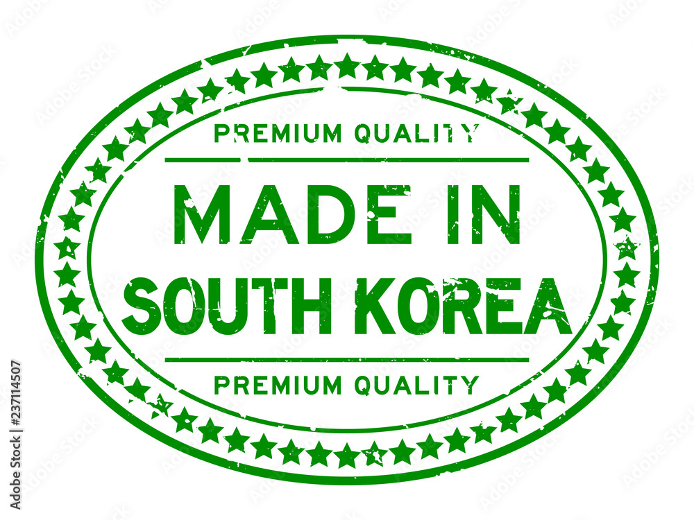 Grunge green premium quality made in south korea oval rubber seal stamp on white background Grunge green premium quality made in south korea oval rubber seal stamp on white background