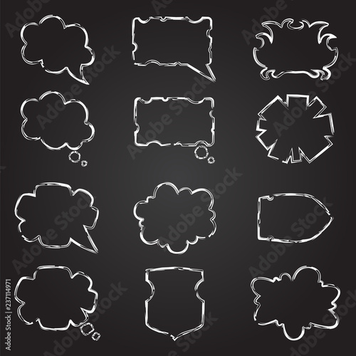 Hand drawn speech bubbles. Chalk design. Vector illustration