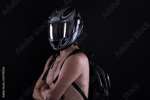 biker with a naked torso