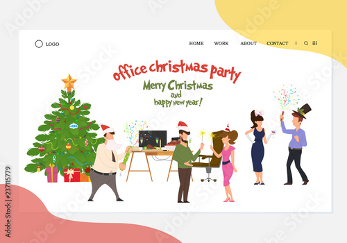 banner for the site where cartoon people have fun at the corporate party in honor of the new year