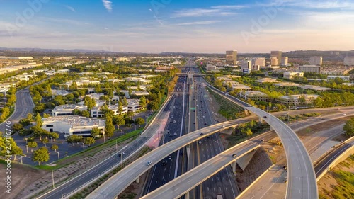 Aerial view from above freeway in Irvine, Orange County California on sunny day photo