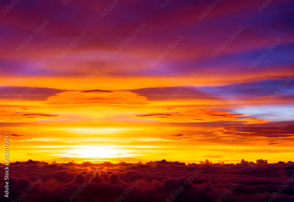 Sunset over the twilight cloud and sky background,colorful dramatic sky
