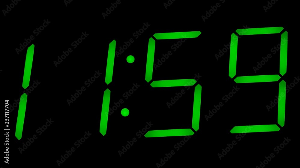 Digital Watch, green numbers, time