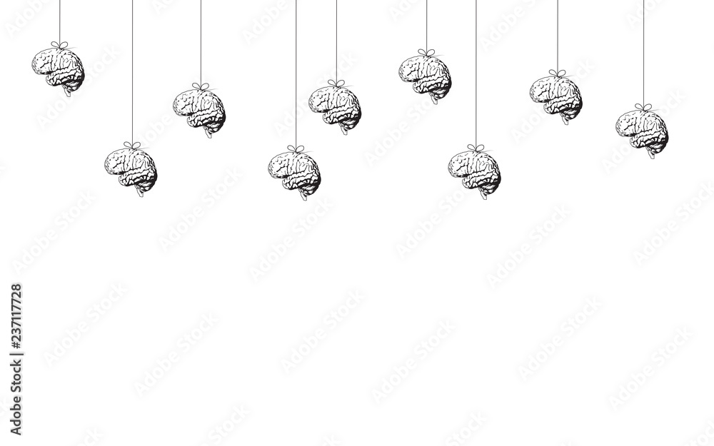 Black and white brains on a strings background. Creative vector illustration.
