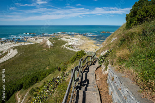 Steps down to beach in Kaikoura New Zealand photo