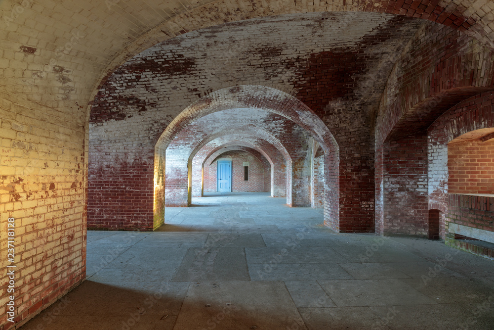 Interiors of Fort Point National Historic Site. Fort Point is a masonry seacoast fortification located at the southern side of the Golden Gate at the entrance to San Francisco Bay.