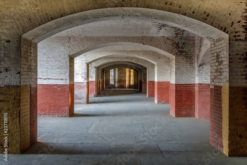 Interiors of Fort Point National Historic Site. Fort Point is a masonry seacoast fortification located at the southern side of the Golden Gate at the entrance to San Francisco Bay.