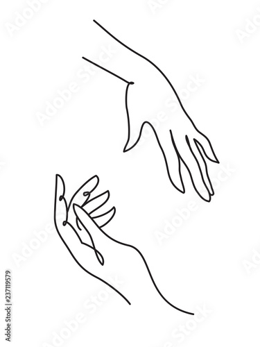 two hands line art drawing
