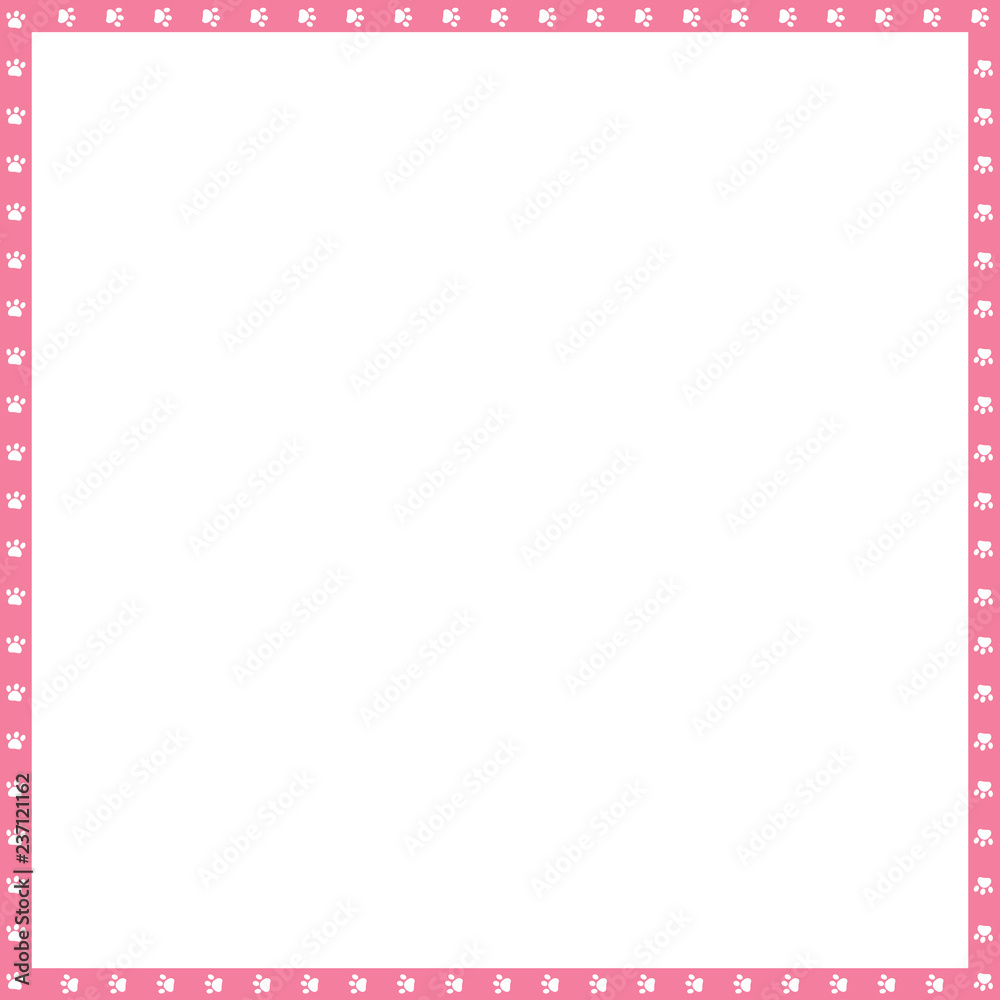 Plakat Vector pink and white square frame made of animal paw prints copy space