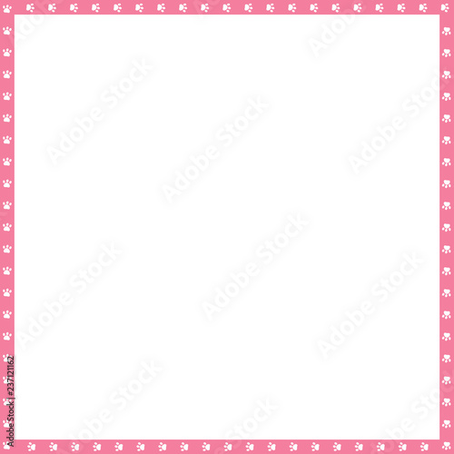 Vector pink and white square frame made of animal paw prints copy space